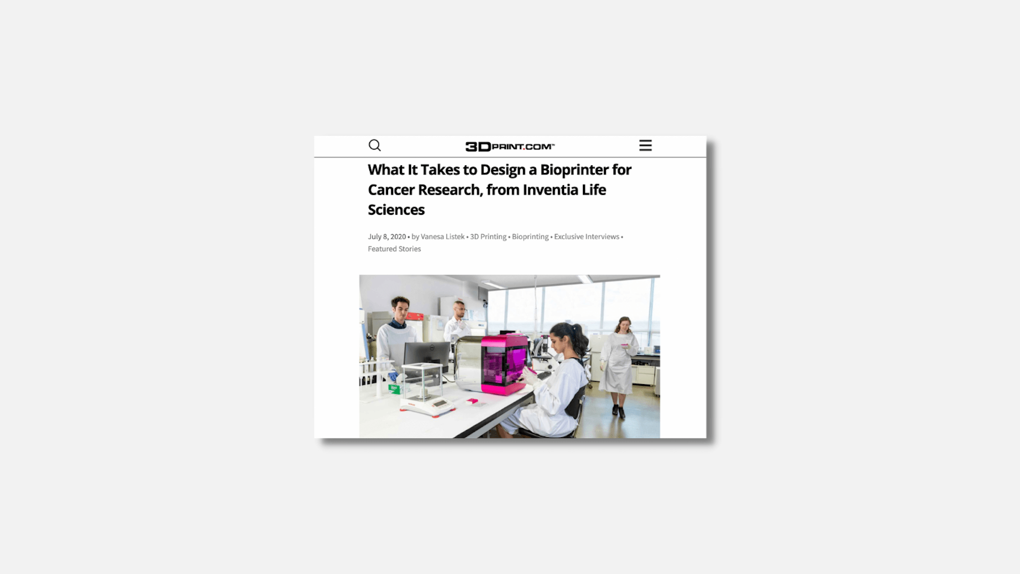What It Takes to Design a Bioprinter for Cancer Research, from Inventia Life Sciences | 3DPrint.com