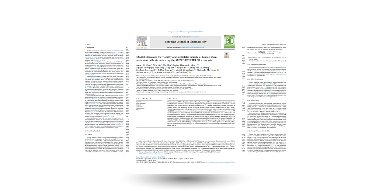 UC2288 decreases the viability and metastatic activity of human Uveal melanoma cells via activating the AMPK/eIF2/ATF4 ER stress axis