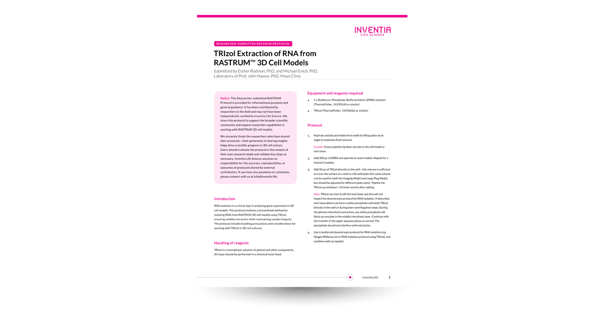TRIzol Extraction of RNA from RASTRUM™ 3D Cell Models