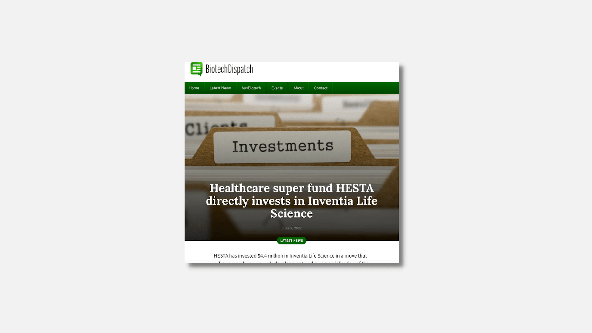 Healthcare super fund HESTA directly invests in Inventia Life Science | Biotech Dispatch