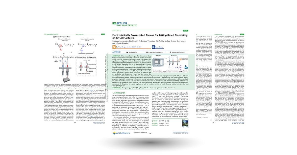 Electrostatically Cross-Linked Bioinks for Jetting-Based Bioprinting of 3D Cell Cultures