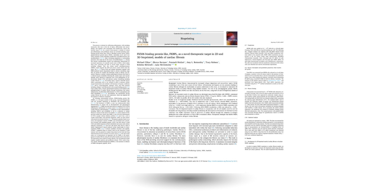 FK506 binding protein like, FKBPL, as a novel therapeutic target in 2D and 3D bioprinted, models of cardiac fibrosis