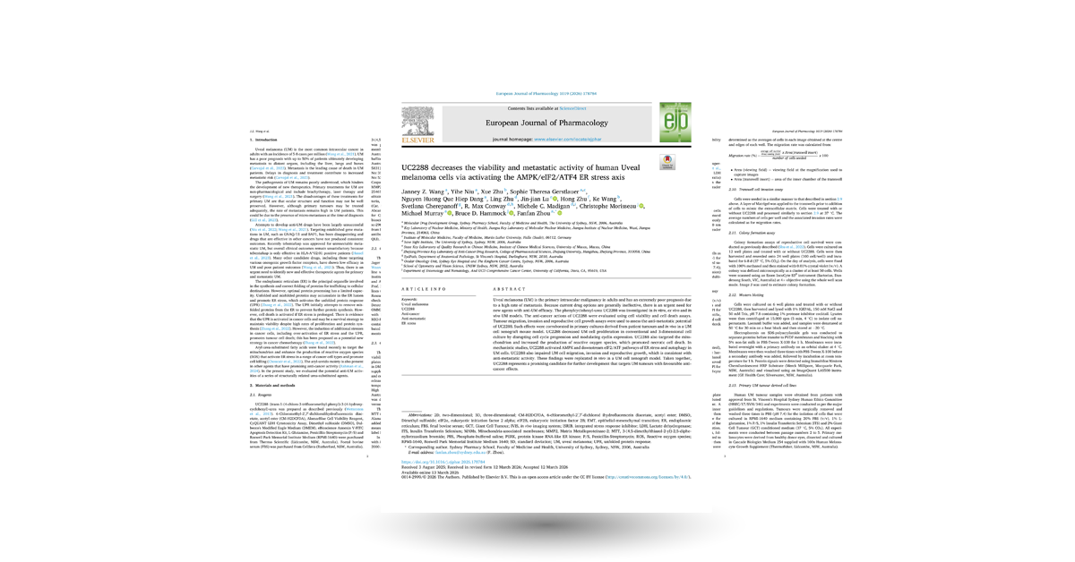 UC2288 decreases the viability and metastatic activity of human Uveal melanoma cells via activating the AMPK/eIF2/ATF4 ER stress axis