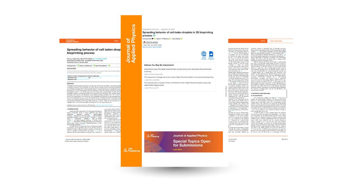 Spreading behavior of cell-laden droplets in 3D bioprinting process